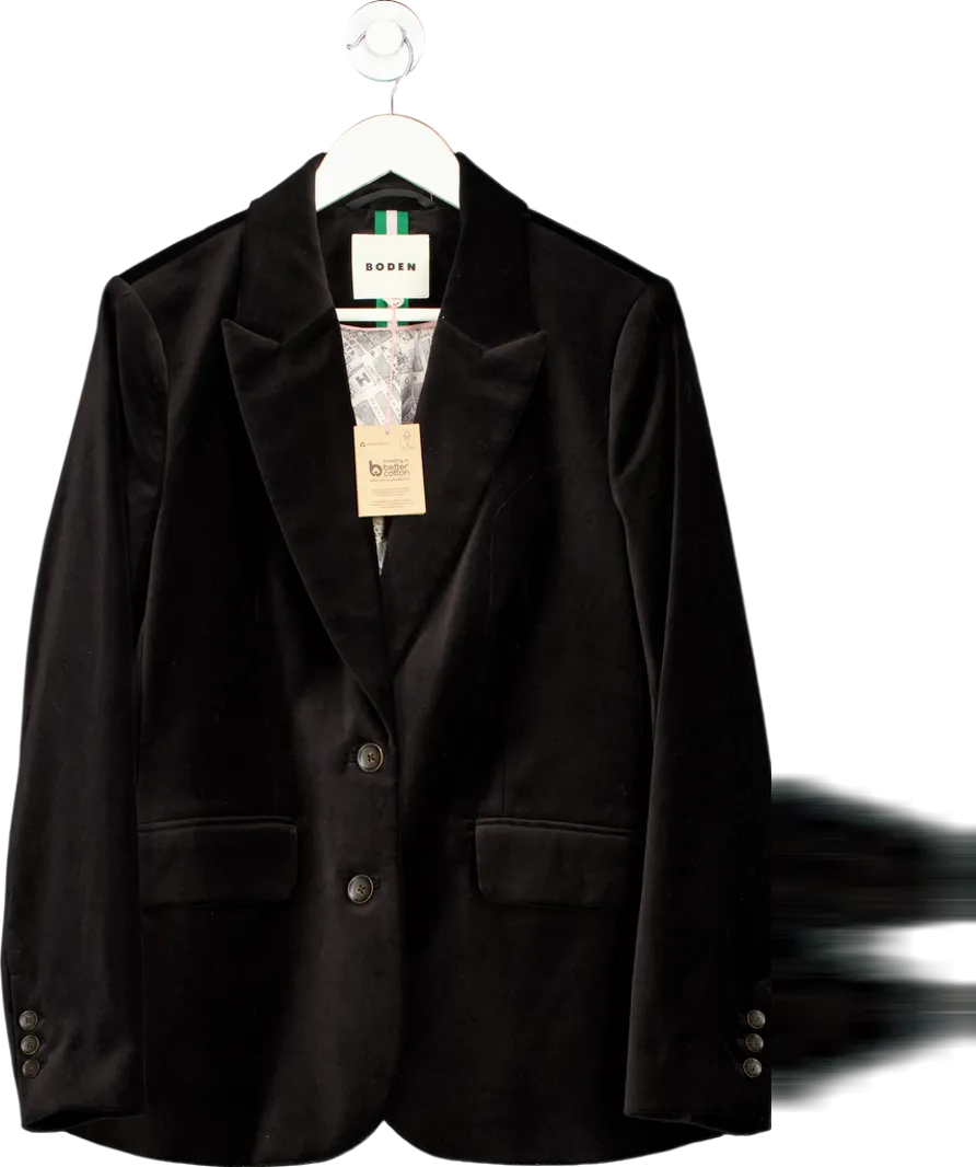 BODEN Black Marylebone Velvet Blazer UK 16