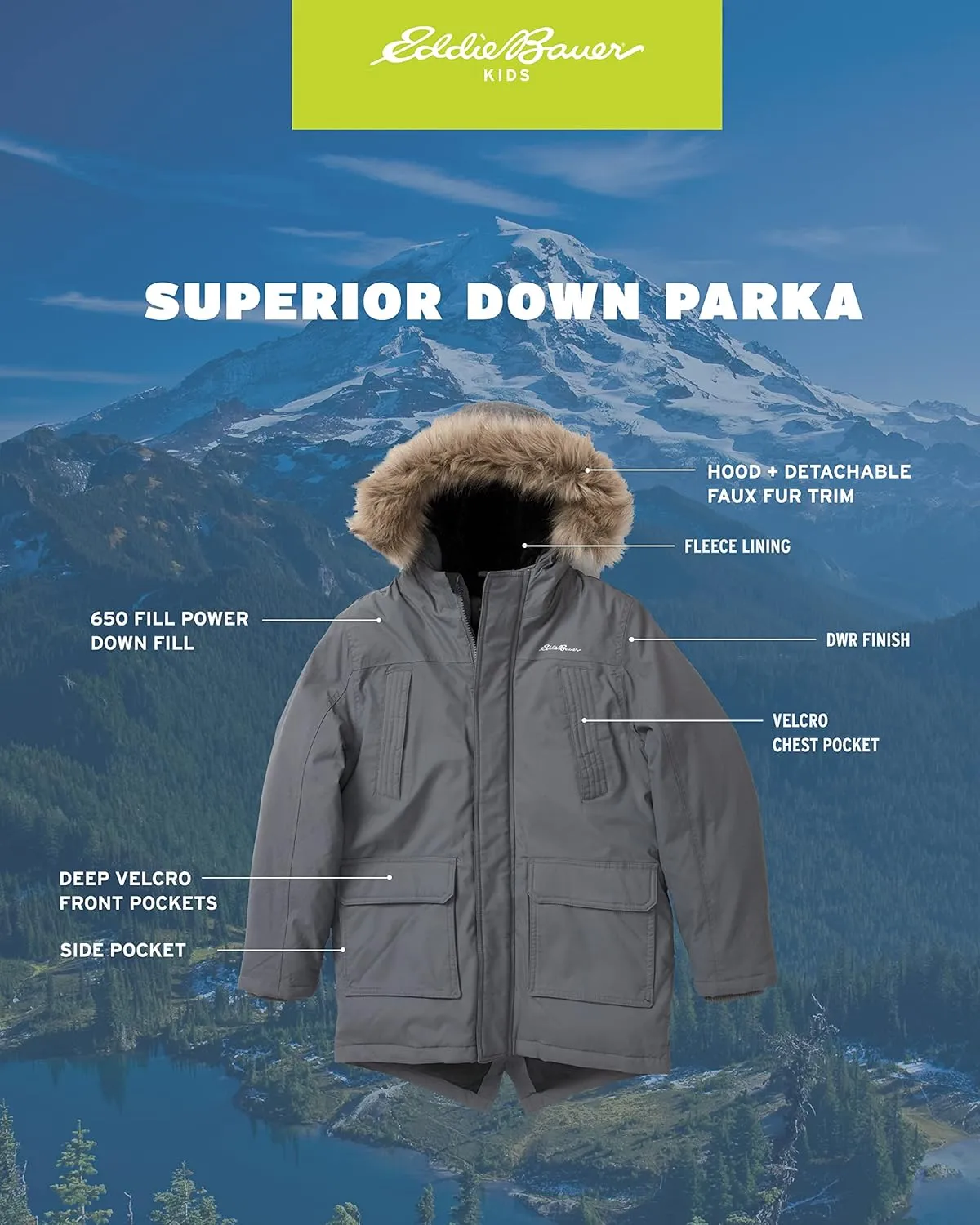 Eddie Bauer Boys' Winter Coat  Waterproof Heavyweight Down Parka Jacket with Faux Fur Hood (3-20)