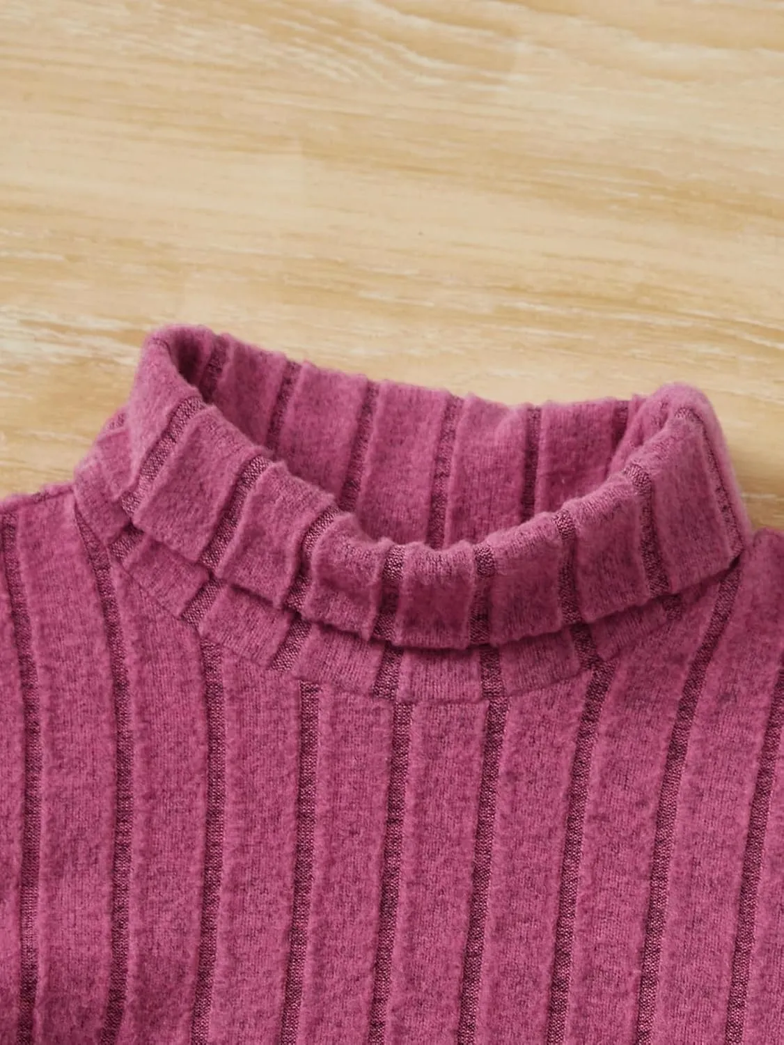 Floerns Girl's 3 Pcs Long Sleeve Solid Turtleneck Ribbed Knit Tee Shirt
