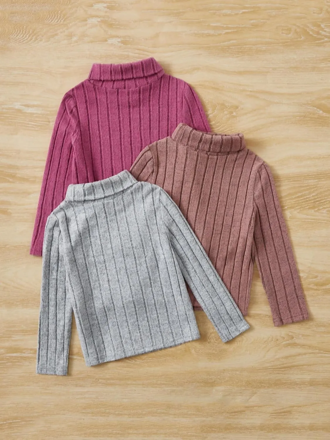 Floerns Girl's 3 Pcs Long Sleeve Solid Turtleneck Ribbed Knit Tee Shirt