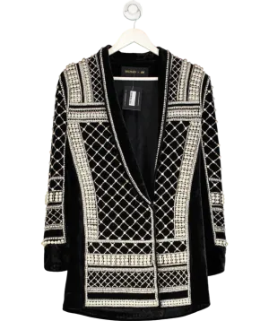 H&M Balmain Black Velvet Pearl & Crystal Embellished Jacket UK 8