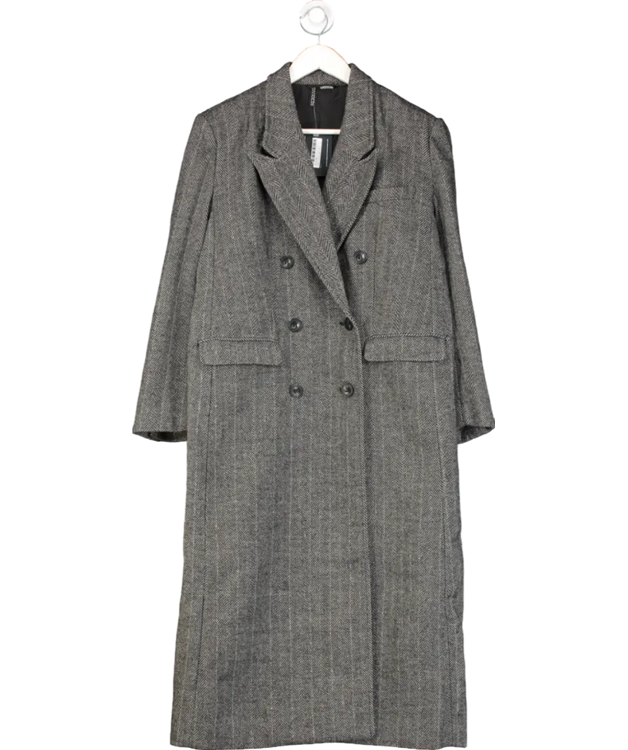 H&M Black Double Breasted Herringbone Coat UK XS