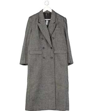 H&M Black Double Breasted Herringbone Coat UK XS