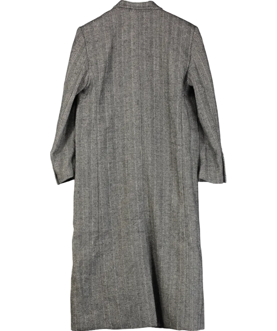H&M Black Double Breasted Herringbone Coat UK XS
