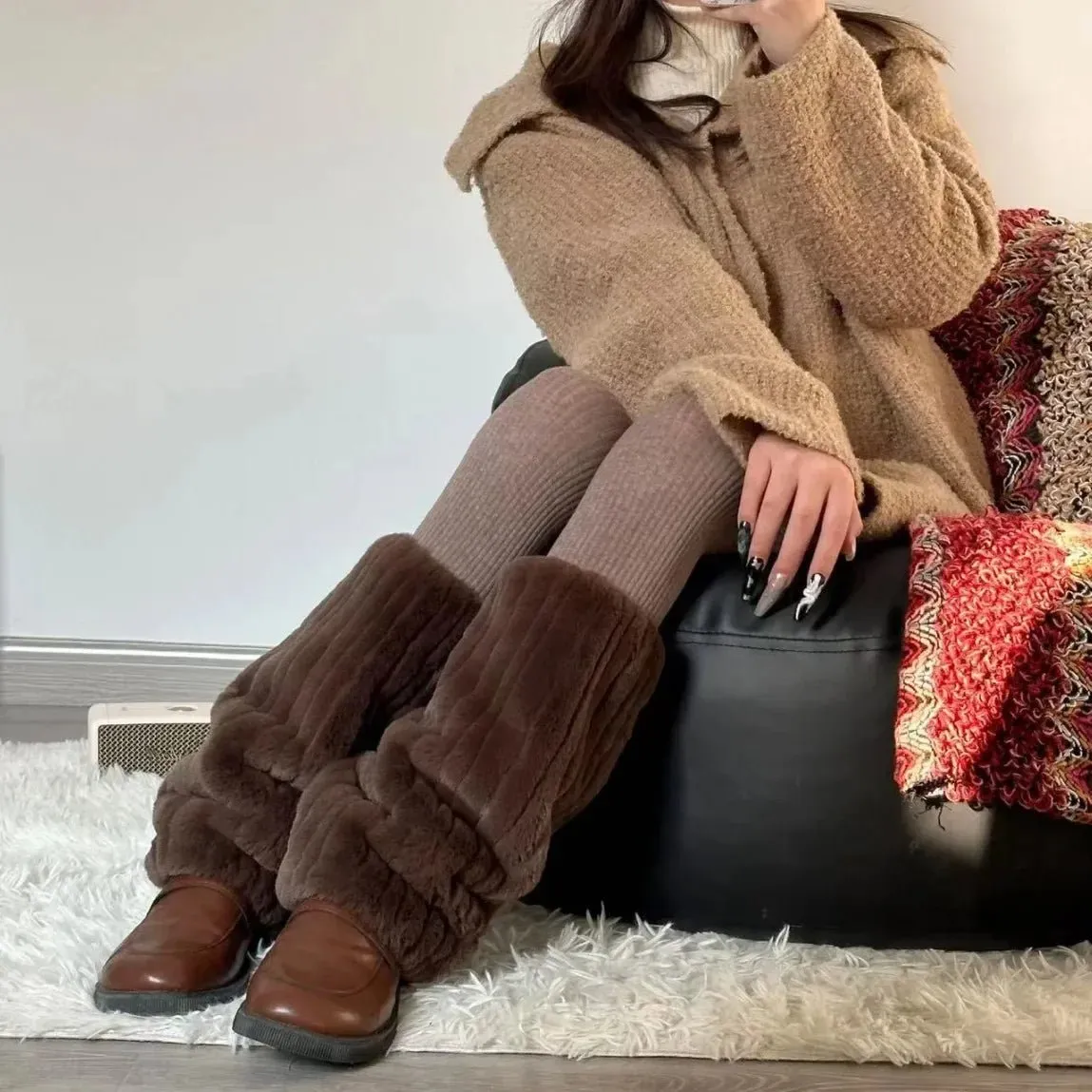 Luxurious Thick Imitation Mink Fur Leg Warmers for Women – Plush Mid-Length Socks to Keep You Warm and Stylish for Harajuku Parties