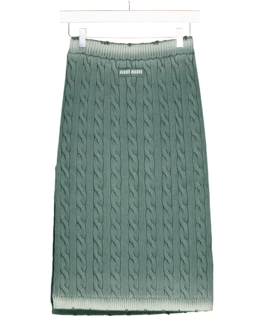 MIU MIU Green Cable-knit Distressed Midi Skirt - Size 36 UK XXS