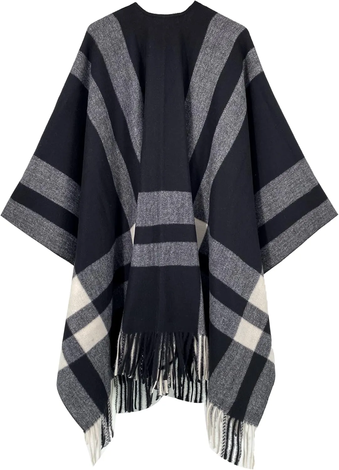 Moss Rose Women's Travel Plaid Shawl Wrap Open Front Poncho Cape for Fall Winter