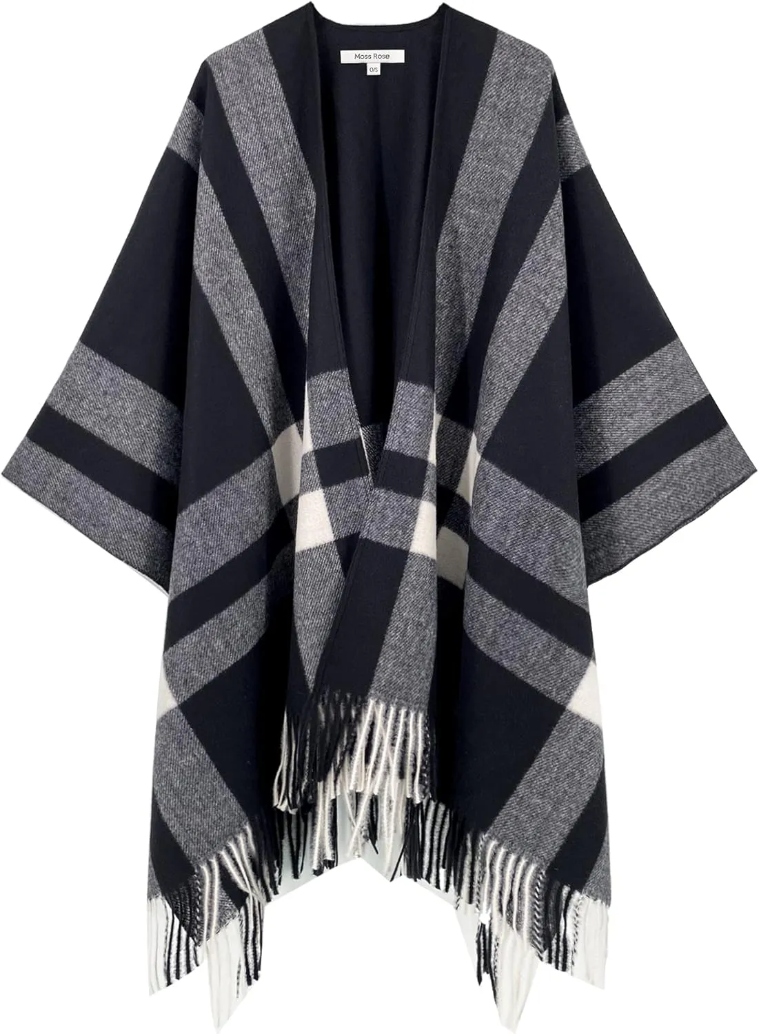 Moss Rose Women's Travel Plaid Shawl Wrap Open Front Poncho Cape for Fall Winter