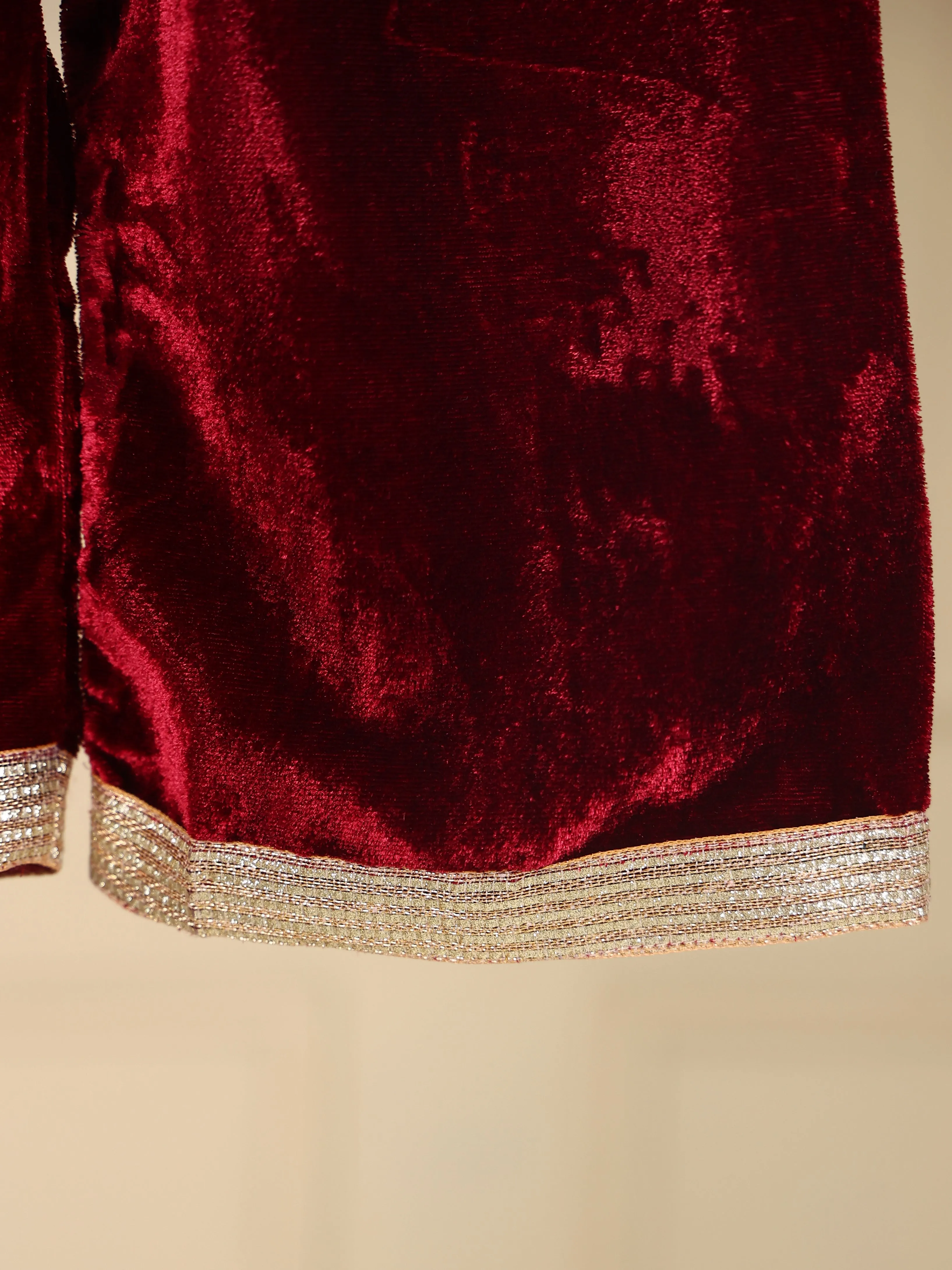 Pre-Order- GIRL VELVET KURTA AND PALAZZO SET - MAROON