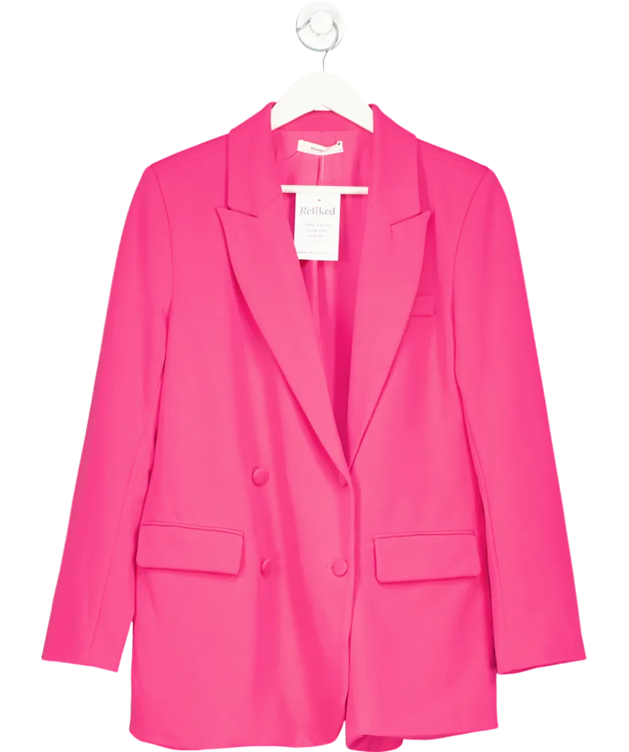 Reserved Pink Plain Double Breasted Blazer UK M