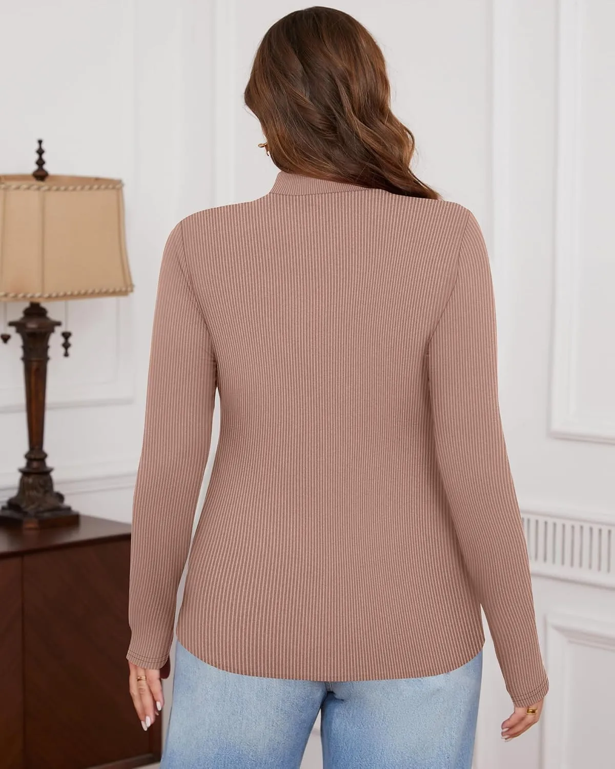 Riyiper 3 Pack Women's Ribbed Plus Size Mock Turtleneck Tops, Long Sleeve Slim Fit T-Shirts Pullover Sweater Basic Layer Top