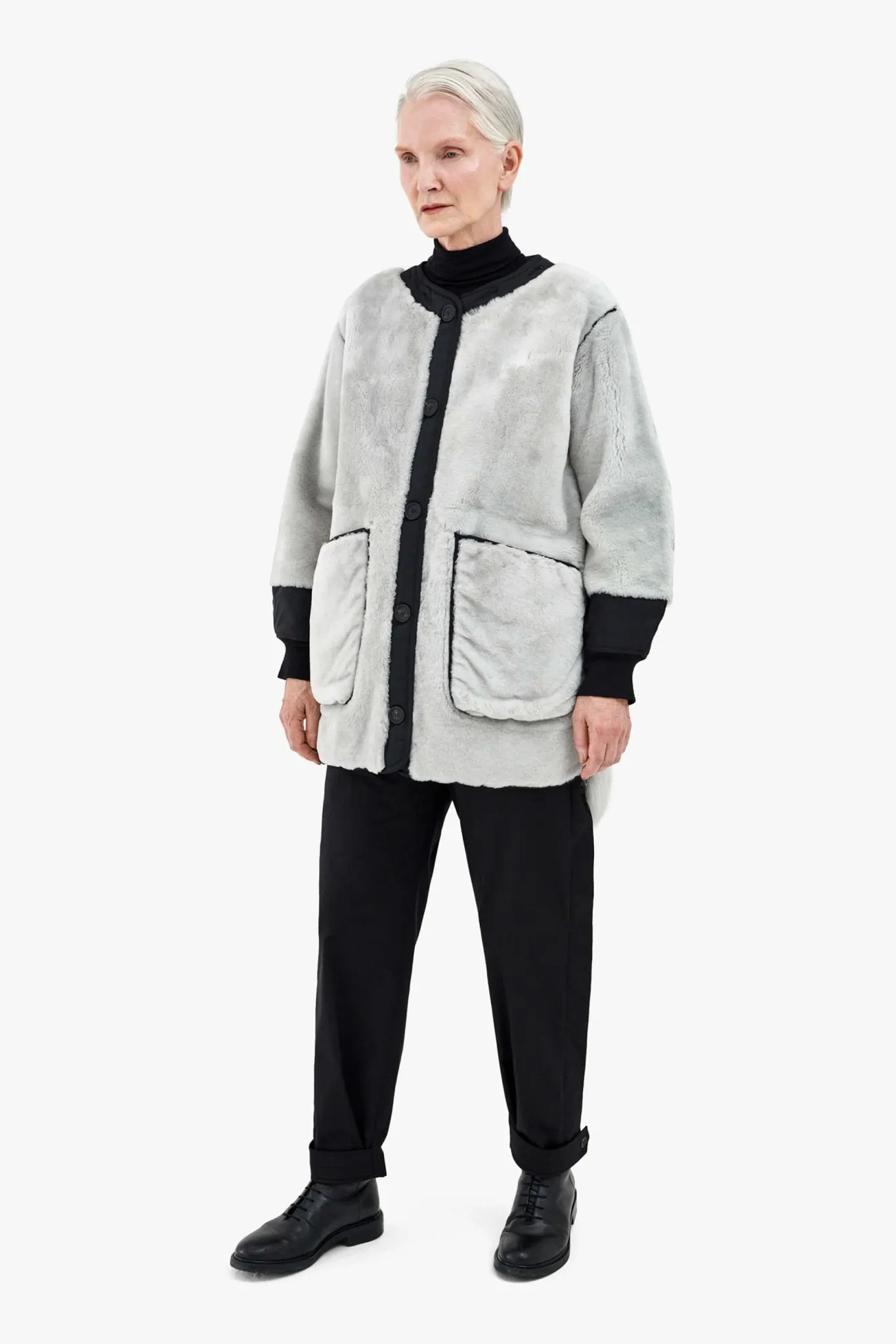 Shearling Coat - Pale Grey / Anthracite