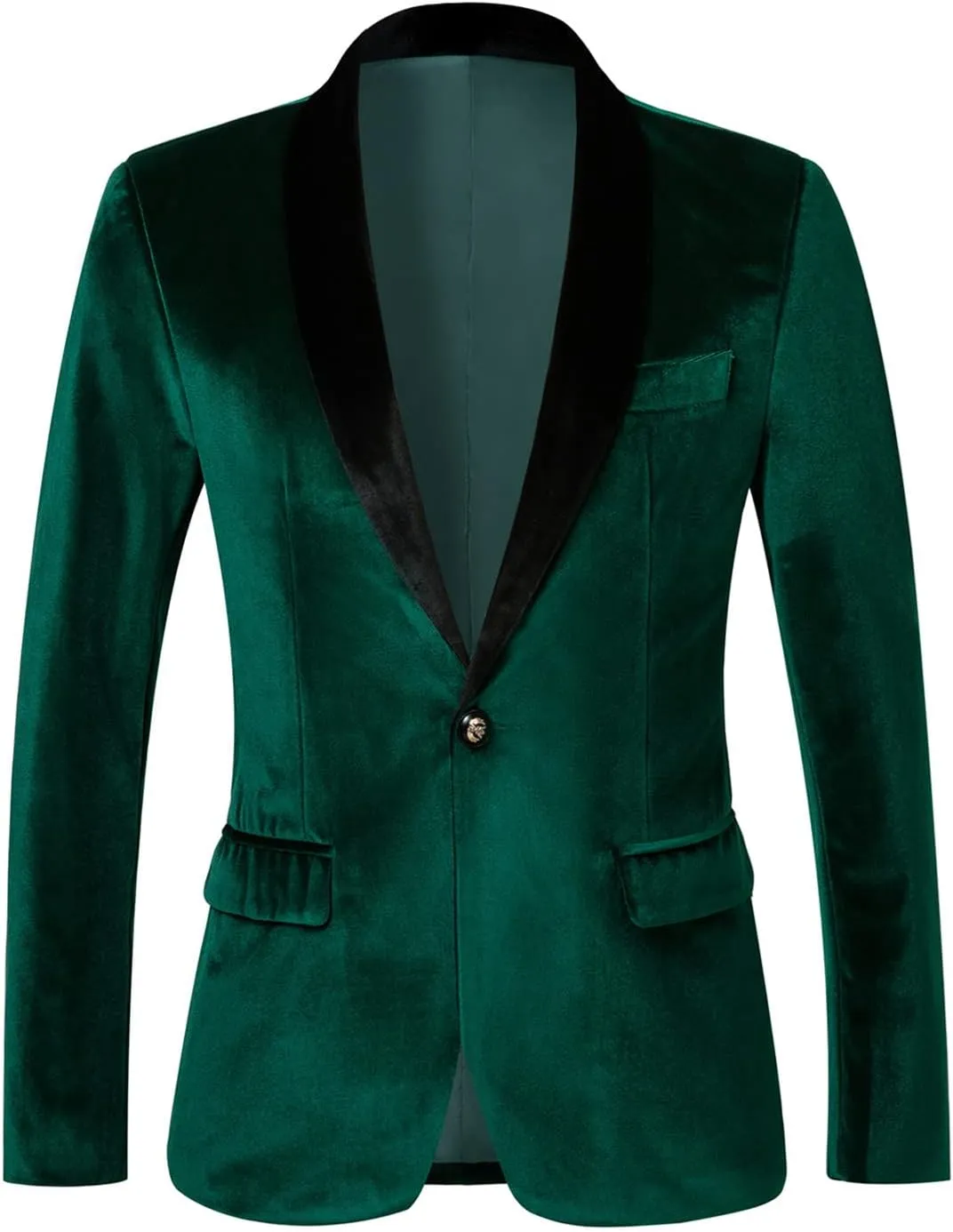 THWEI Mens Velvet Blazer Slim-Fit Solid Color One Button Blazer Sport Coat Jacket for Wedding Dinner Party
