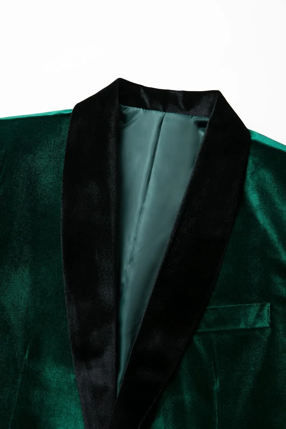 THWEI Mens Velvet Blazer Slim-Fit Solid Color One Button Blazer Sport Coat Jacket for Wedding Dinner Party