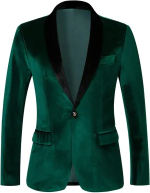THWEI Mens Velvet Blazer Slim-Fit Solid Color One Button Blazer Sport Coat Jacket for Wedding Dinner Party