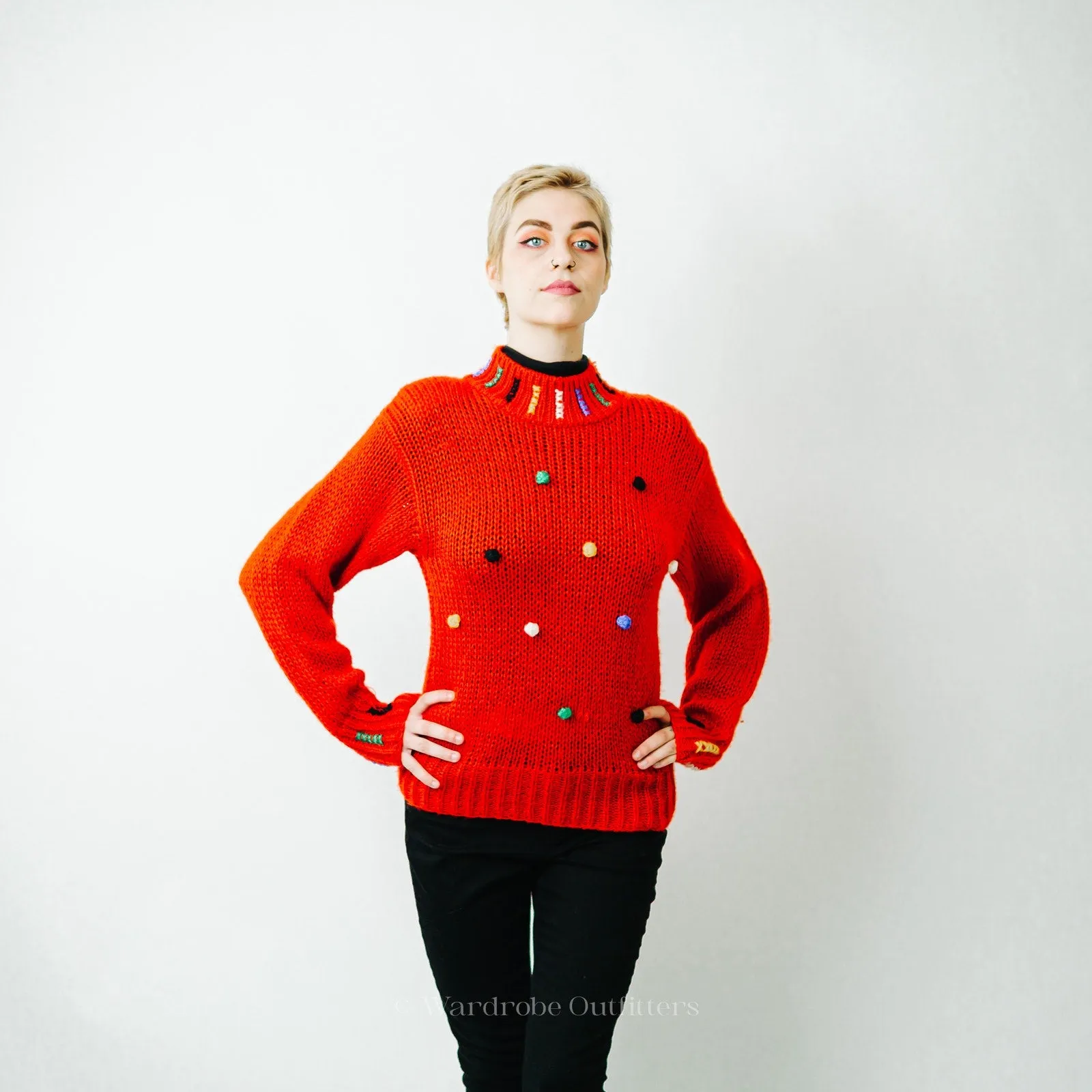 Vintage Knit Polka Dot Sweater - Small