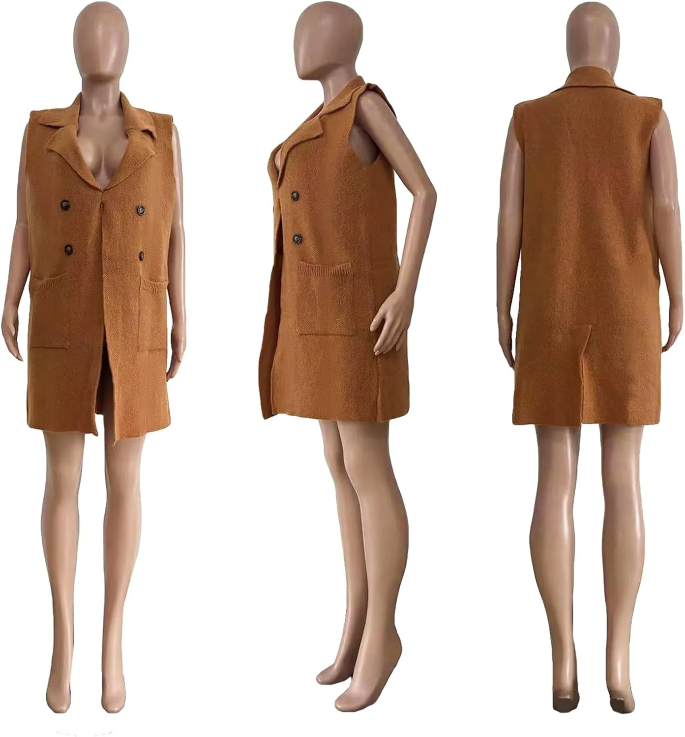 Womens Sleeveless Sweater Vest Cable Knit Open Front Long Cardigan Waistcoat Jacket Outerwear Coat