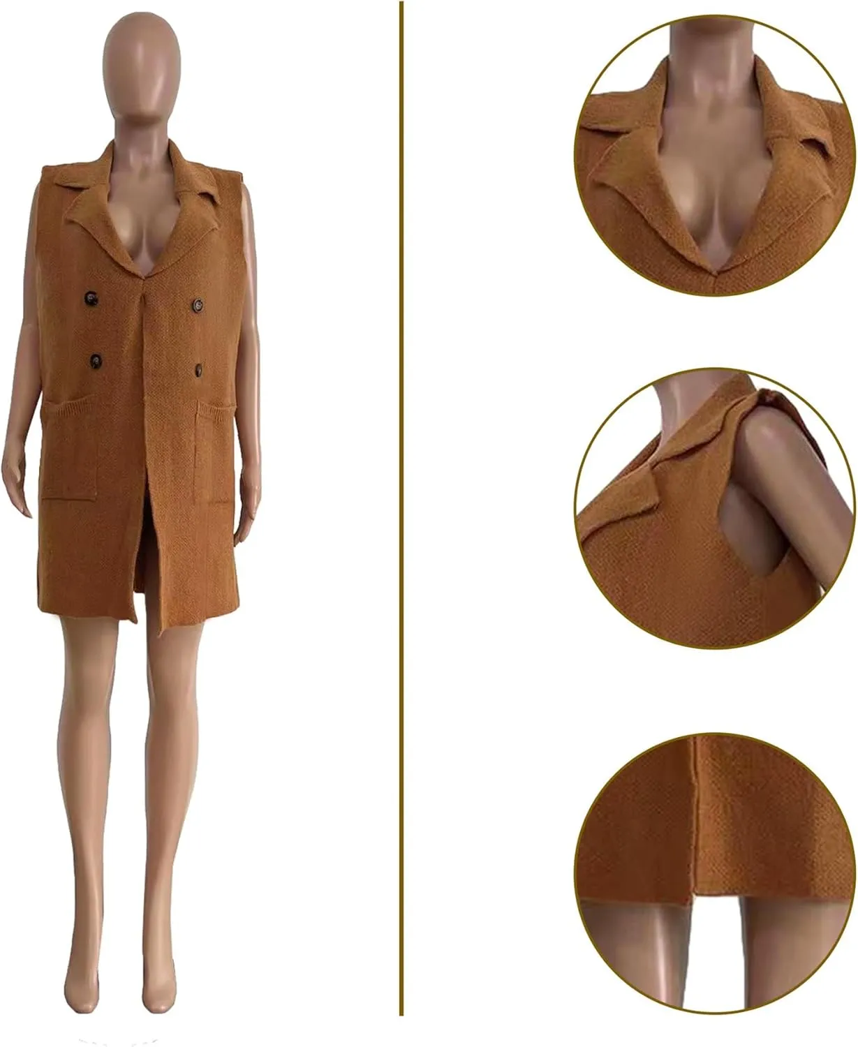 Womens Sleeveless Sweater Vest Cable Knit Open Front Long Cardigan Waistcoat Jacket Outerwear Coat