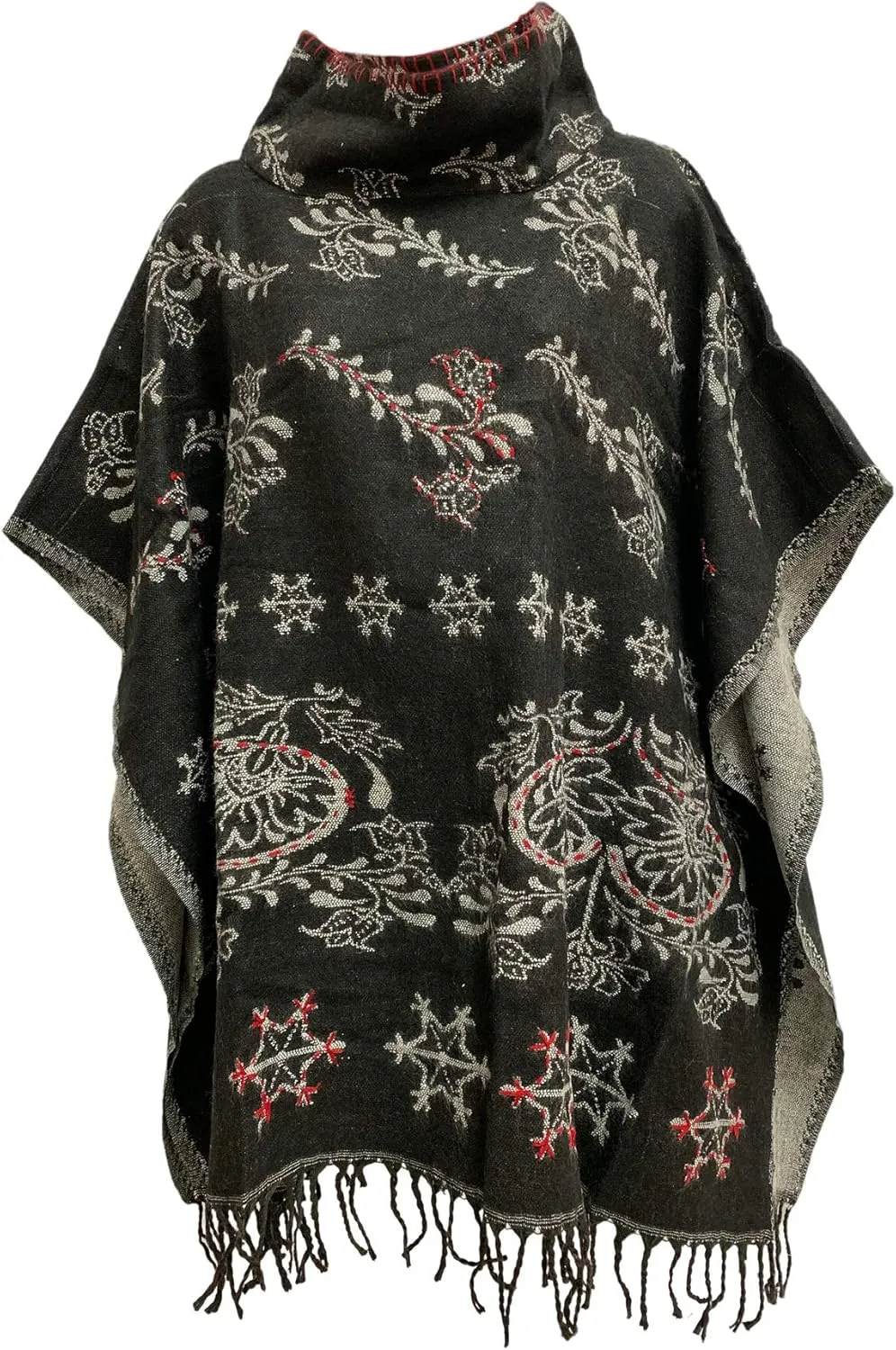 Yoga Trendz Unisex Indian Ethnic Reversible Turtle Neck Wool Blend Shawl Wrap Cape Poncho