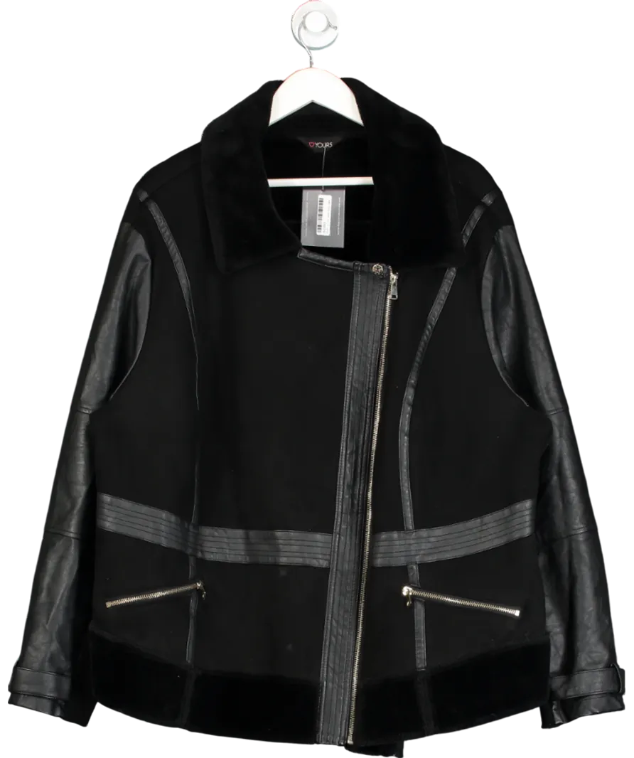 Yours Black Faux Fur Trimmed Jacket UK 26-28